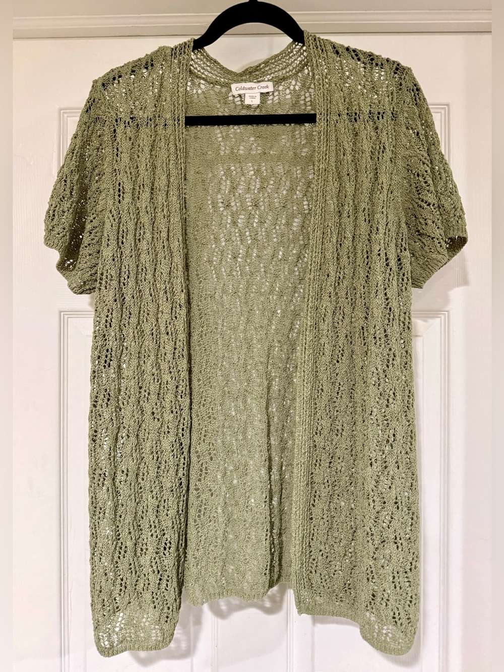 Coldwater Creek Sage Open-Front Crochet Knit Cardigan